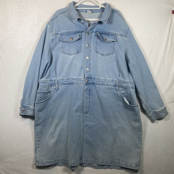 Terra & Sky Women’s Plus Size Blue Denim Shirt Dress Button Front Pockets NWT - Picture 1 of 13
